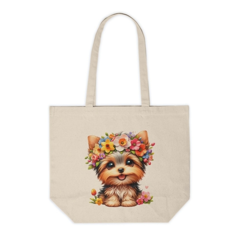 Yorkie Floral Crown Custom Canvas Tote Bag